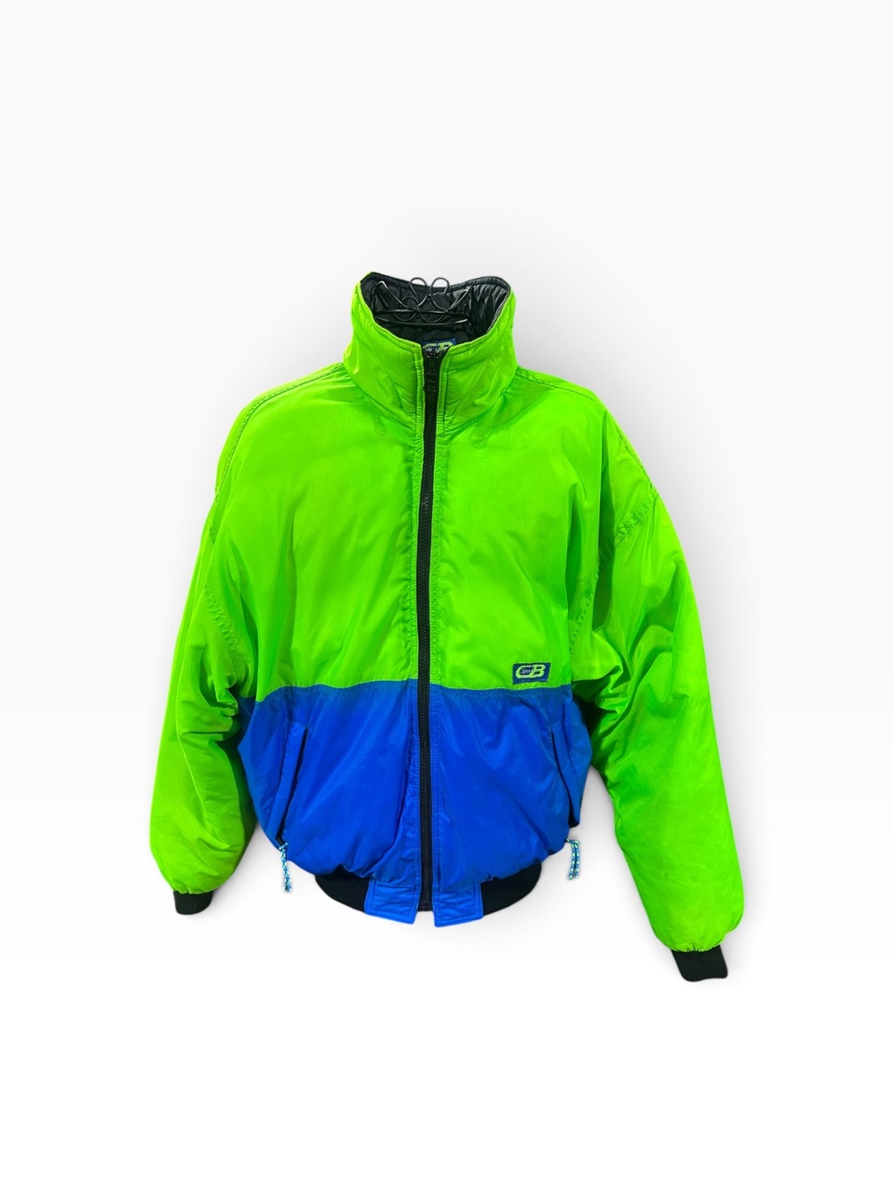 Vintage CB Sports Neon Puffer Jacket Green Blue Colorblock Retro Ski Puffer